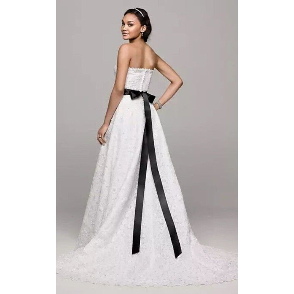 David’s Bridal Beaded Corded A-line Lace Wedding Dress Wine Sash & Veil Sz 16